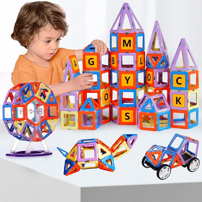 MAGBLOCK Magnetic Blocks Magnet Tiles Educational Toys for 3+ Year Old Boys and Girls Gifts Set 120PCS, Learning by Playing Games with Wheels, Compatible with Major Brands Building Blocks for Kids