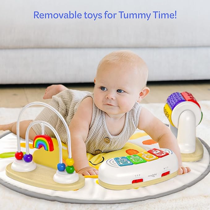 Move2Play 4-in-1 Baby Activity Center | Montessori-Inspired Design | 8 Interactive Toys | Tummy Time, Exersaucer & Toddler Table | Shower Gift | Essential | Must Have for 3, 6, 12 Month Old (Sun)