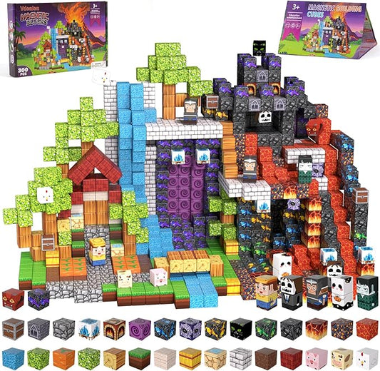 Vdealen 300 PCS Magnetic Blocks-Magnetic Building Blocks, Stacking Magnetic Cubes Toy for Kids, STEM Montessori Sensory Toys for Boys and Girls Age 3 4 5 6 7 8 9 10 11 12 Christmas Birthday Gift