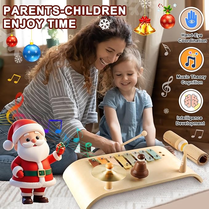 LOOIKOOS Kids Drum Set Toddler Musical Instruments Set Wooden Percussion Instrument Xylophone for Kids Montessori Toys Preschool Educational Musical Toys