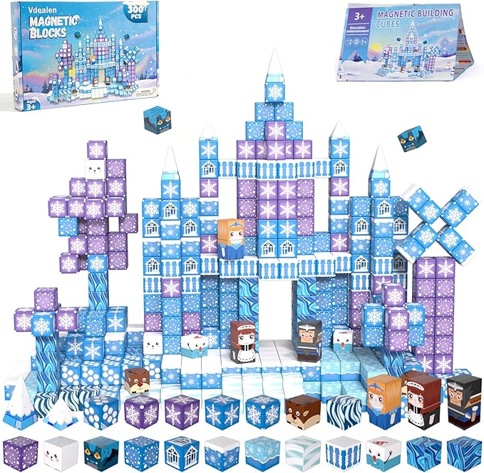 Vdealen 300 PCS Magnetic Blocks-Magnetic Building Blocks, Stacking Magnetic Cubes Toy for Kids, STEM Montessori Sensory Toys for Boys and Girls Age 3 4 5 6 7 8 9 10 11 12 Christmas Birthday Gift