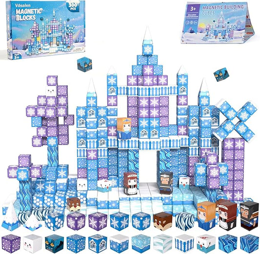 Vdealen 300 PCS Magnetic Blocks-Magnetic Building Blocks, Stacking Magnetic Cubes Toy for Kids, STEM Montessori Sensory Toys for Boys and Girls Age 3 4 5 6 7 8 9 10 11 12 Christmas Birthday Gift