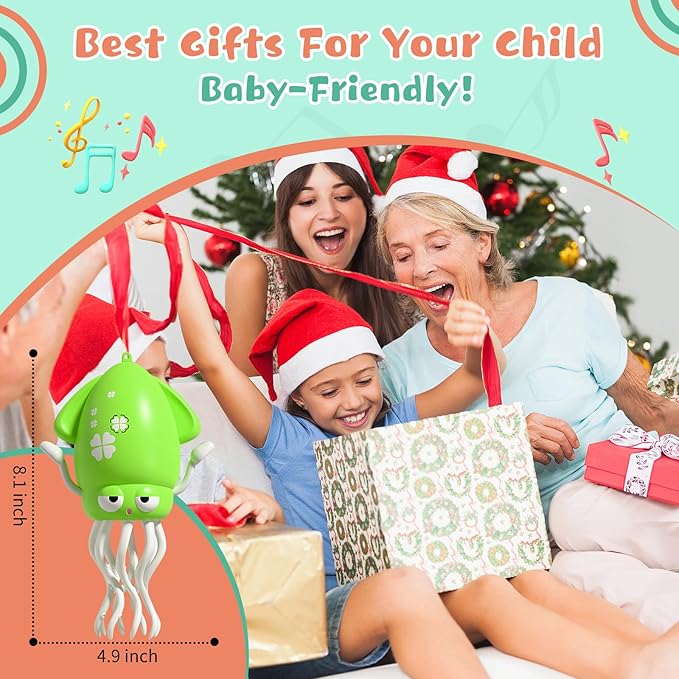 Baby Dancing Squid Toy, Electric Crawling Octopus Tummy Time Toy, Rechargeable Magic Dancing Music Squid Baby Toys for 3 4 5 Year Old Kids Boy Girl Birthday Gifts Christmas Stocking Stuffers