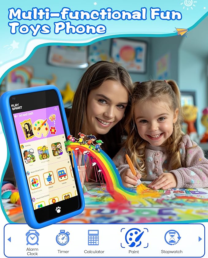 MOMILLA Kids Toys Smart Phone, 3.97" Touchscreen, Christmas Birthday Gifts for Kids, 16GB Toddler Learning Cell Phone with Games, Boys Girls Toys for Age 3 4 5 6 7 8 9 Year Old (Front Camera Only)