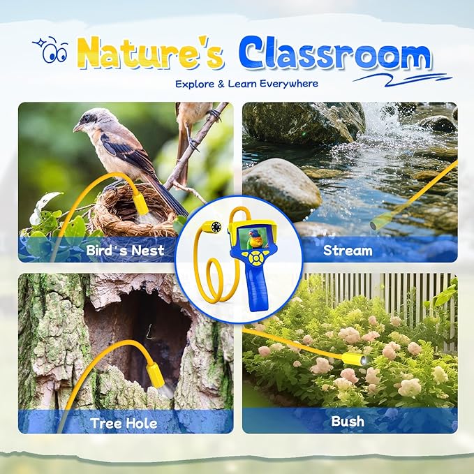 Borescope Snake Camera with Light for Kids Age 3-10, Educational Nature Science Toys Gifts for 3 4 5 6 7 8 9 10 Year Old Boys Girls with Photo & Video Recorder 8G SD Card, Hiking Camping Toys for Boy