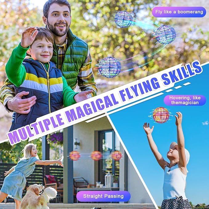Flying orb Ball 2025 Hover Boomerang Ball 6 Lighting Effects Cool Toys Gift for 678910+ Year Kids Teen Adults Indoor Outdoor Flying Toy（Blue & Red）
