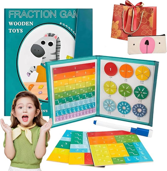 Magnetic Fraction Tiles, Magnetic Fraction Demonstration Book, Score Disk Demonstrator Math Puzzle Learning Building Block Set For Hands & Brain Use, Not Easy To Fall Off, 10 Brilliant Colors (B,1Set)