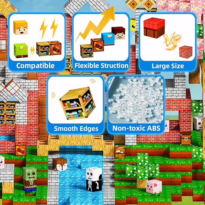 150PCS Magnetic Blocks, Stacking Magnets for Kids, Sensory Toy for Learning Toys, STEM Sensory Travel Magnet Building Toys for Toddlers