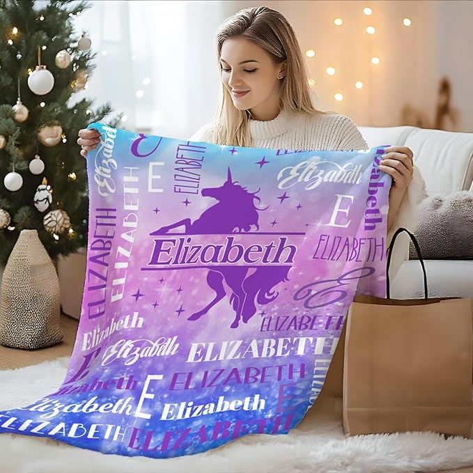 Blankets for Kids Girls 6-8, Custom Unicorn Gifts for Children Teens, Personalized with Name Soft Flannel Lightweight Monogram Name Accessories Blanket for Travel Camping Outdoor Decoration