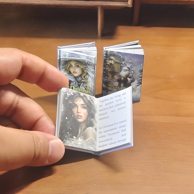 1:6 Scale Premium DIY Miniature Christmas Story Books Set with Text and Enchanting Illustrations for Dollhouse - 3 Pack
