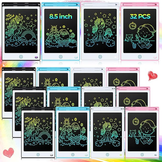 Zhehao 32Pcs LCD Writing Tablet for Kids Bulk 8.5 Inch Colorful Doodle Board Tablet Erasable Doodle Pad Educational Toy Christmas Birthday Gift for Boys Girl Age 3-10(White, Black, Pink, Blue)