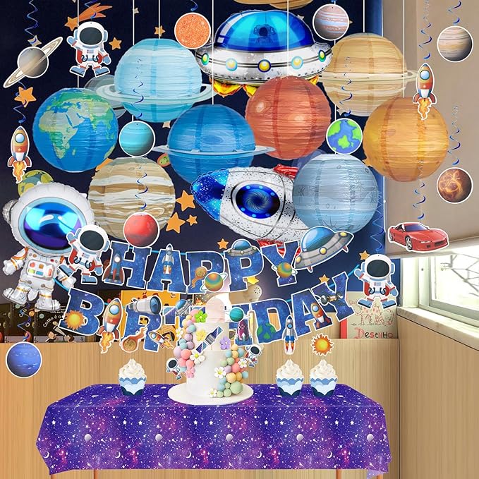 Planet Paper Lanterns, Planet Lanterns, 47 Pcs Paper Lanterns Party Decorations, Space Paper Lanterns for Kids Space Theme Party, Birthday Room Decorations