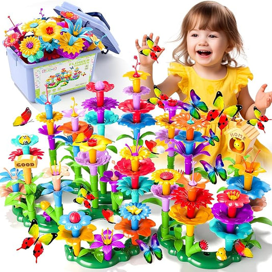 Doloowee 184Pcs Flower Garden Building Toys for Girls 3 4 5 6 7 Year Old, Upgrade DIY Building Stacking Toys, STEM Preschool Educational Toddler Toys Brain Development Kindergarten Kids Toy