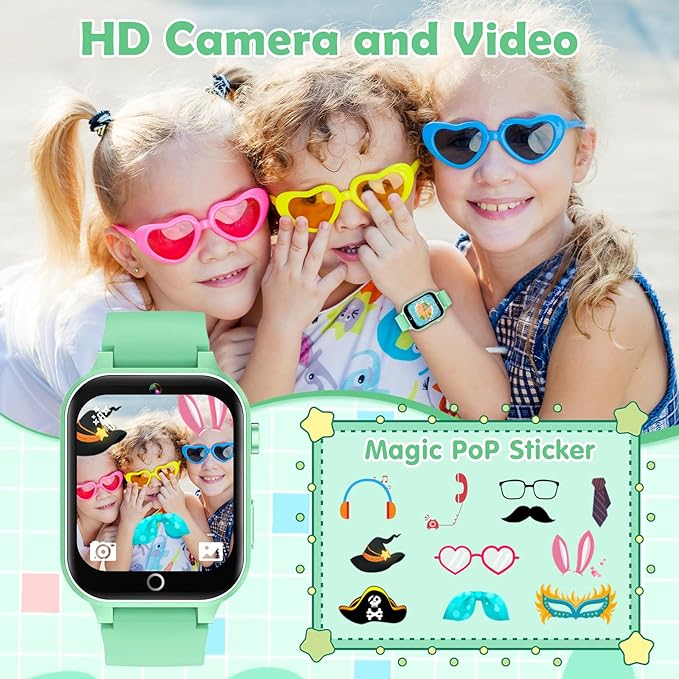 Luyiilo Smart Watch for Kids, with 26 Puzzle Games, Touch Screen, HD Camera, Alarm Clock, Toys for Ages 4-12 Years Old.Birthday Gift for Boys Girls (Green)