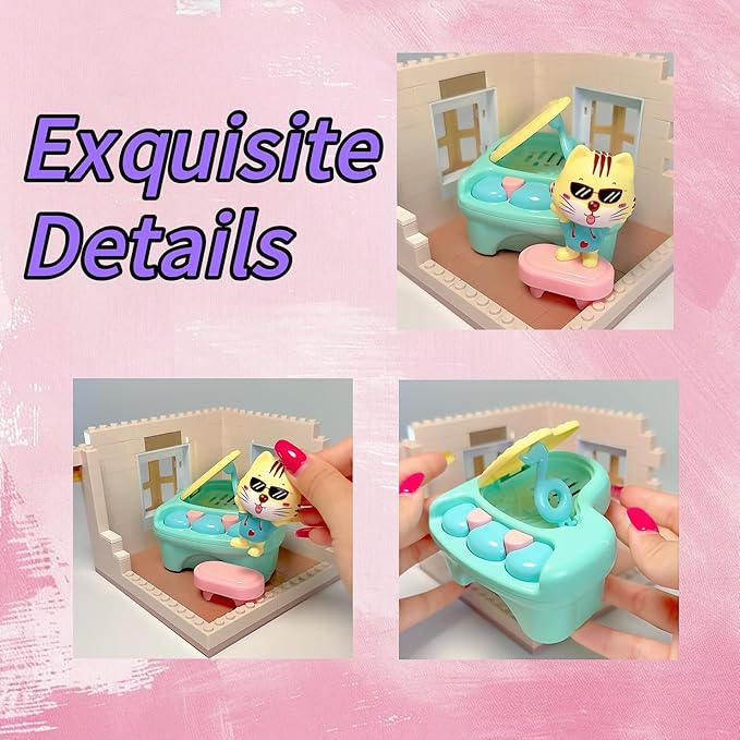 Koko's Cat Town DIY Miniature House Kit,Tiny House Piano Room Building Kits,Purrfect Dollhouse with 247PCS,Gift for Cat Lovers Teens Kids Ages 3+