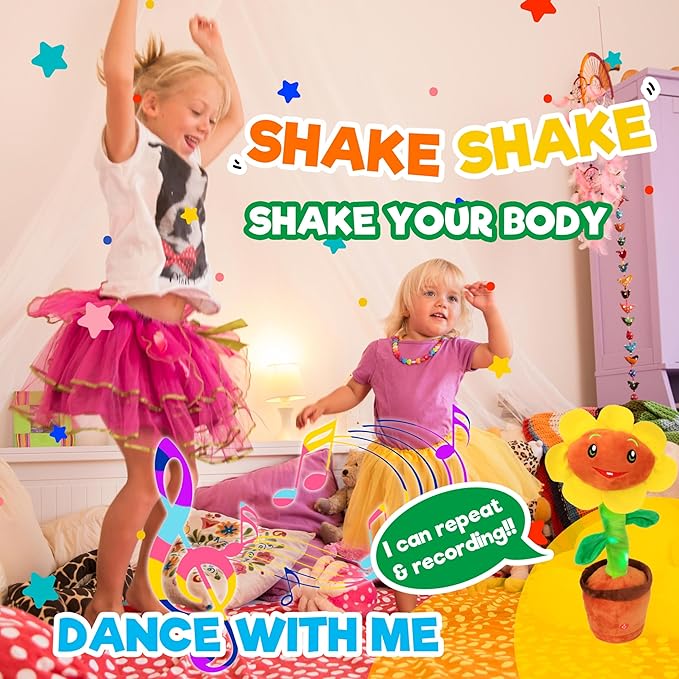 Easfan Singing Dancing Sunflower Talking Toy Electric Musical Plush Repeat What You Say Funny Speaking Interactive Toy Birthday for Kids, 14"