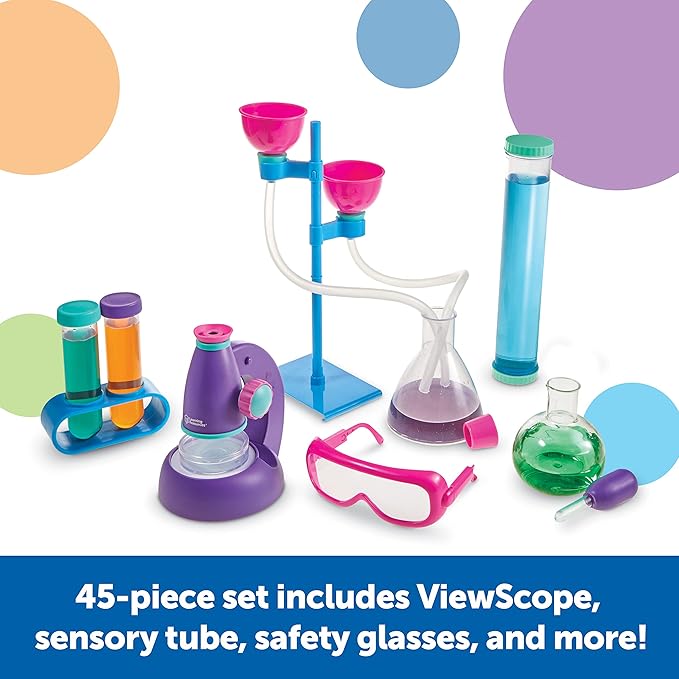 Learning Resources Primary Science Deluxe Lab Set - 45 Pieces, Ages 3+, Experiments for Kids, STEM Toys, Sensory Tube, Microscope for Students