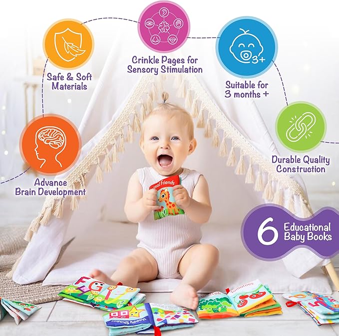 Cloth Books for Babies - Set of 6 Premium Quality Soft Touch & Feel Books for Early Child Development