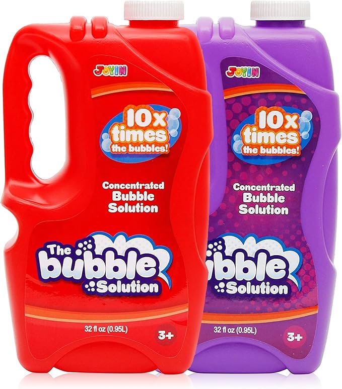 JOYIN 2 Bottles Bubbles Refill Solutions 64 oz (up to 5 Gallon), Concentrated Solution for Bubble Machine, Gun, Wand Refill Fluid Summer, Easter Toys (Red+Purple)