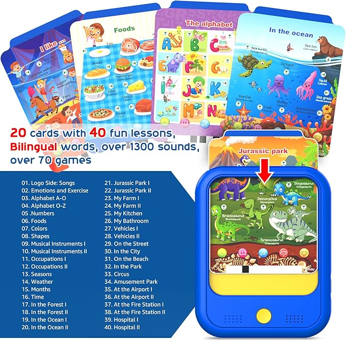Kids Learning Tablet Educational Learning Pad for Toddlers 2-5 to Learn Alphabets, Numbers, Foods, Time, Music, Talking Cards for Toddlers，Learning Educational Toy Kids Gifts