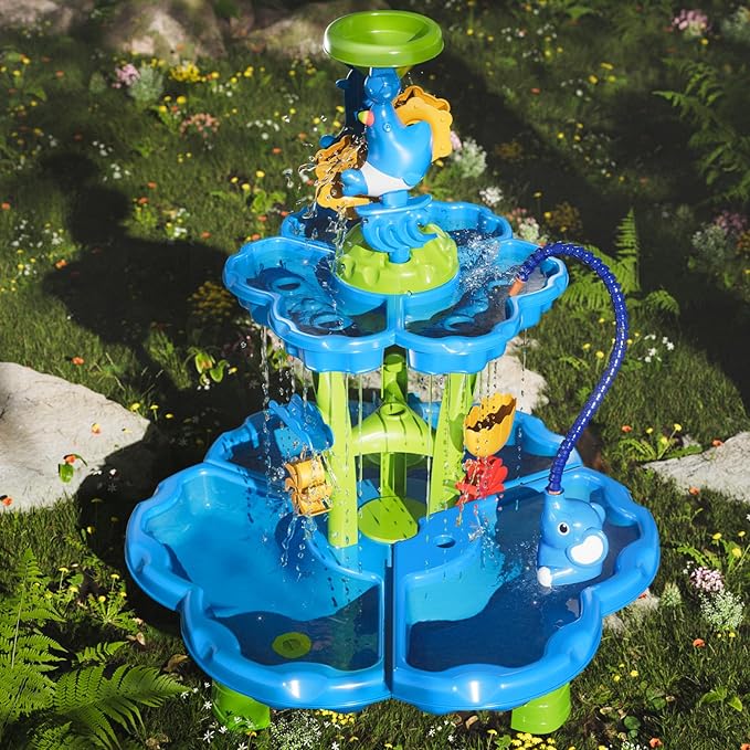 Water Table with Pump for Toddler Kids Ages 3-5 4-8, 2-Tier 3 in 1 Flower Shape Water Table, Kids Summer Outdoor Beach Pool Toys Water Play Sensory Table, Perfect Birthday Party Gifts for Boys Girls