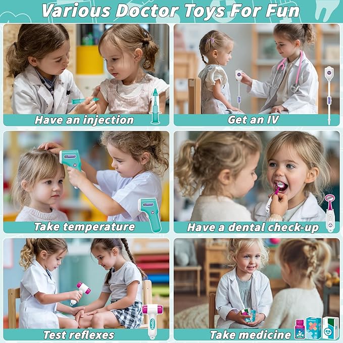 Gifts2U Doctor Kit for Toddlers 3-5, 3 in 1 Kids Doctors Cart Plays Set with Costume,Stethoscope, Thermometer, Medical Pretend Play Toys for Girls Boys