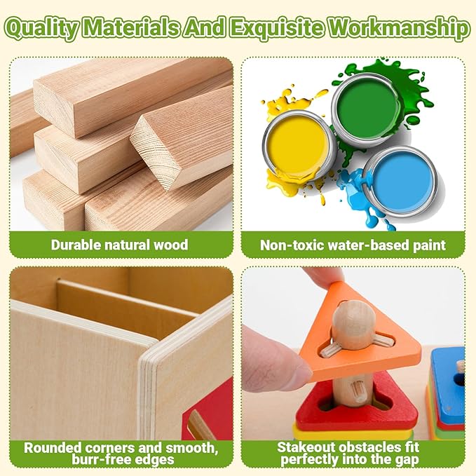 Montessori Wooden Sorting Stacking Toys Color Recognition Shape Sorter Building Blocks Shapes Puzzle for Toddlers 1-3 Fine Motor Educational Toy Sensory Toys for 1 2 3 4 5 Years Old Kids