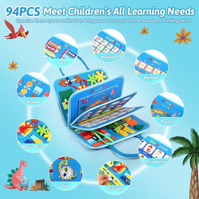 Toddler Busy Board for 1 Years Old, Montessori Toys Busy Book for Toddlers 1-3 Educational Activity Basic Dress Motor Skills, Kids Christmas Birthday Gift for 2-4 Boy Airplane Car Travel Essentials