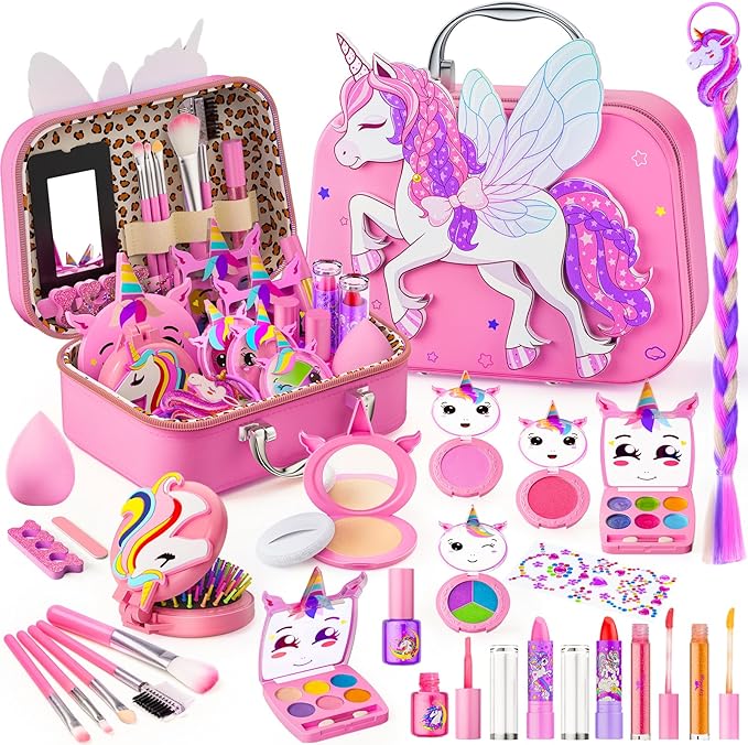 Kids Makeup Kit for Girl-Washable Makeup for Kids with Colorful unicornousous Bag,Toddler Girl Toys Pretend Makeup Beauty Set Toys,Birthday Gifts for Girls at The Age of 3-10