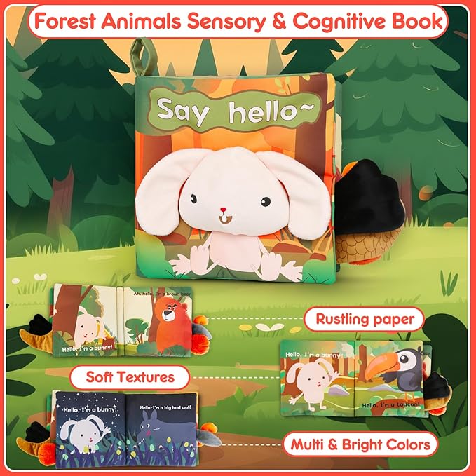 Soft Baby Book Animal Tails Baby Toy Touch and Feel Crinkle Cloth Book(Hello Bunny)