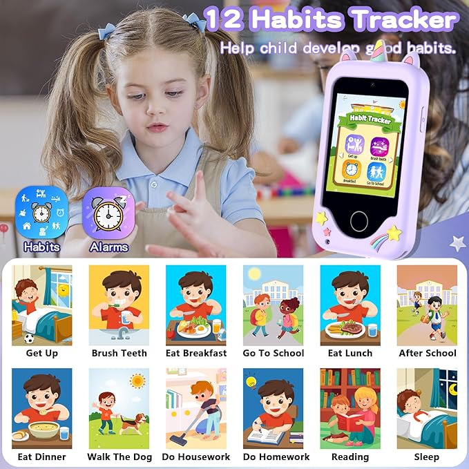 Kids Smart Phone Toys, 3 4 5 6 7 8 9 Year Old Kids Christmas Birthday Gifts for Boys Girls, 2.8" Touchscreen Toddler Cell Phone, Children Play Toy Phone with Dual Camera, Game, Music Player, 8GB Card