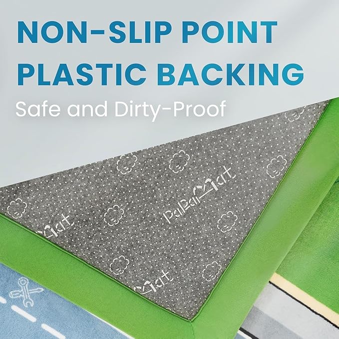 1.3" Thick Educational Baby Floor Play Mat 79x158, Basic Padded Memory Foam Kids Mat, Extra Large Non-Slip Plush Playmat for Nursery Playroom Classroom (Race Track)