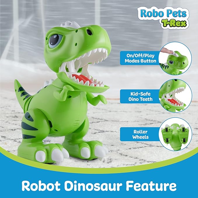 Robo Pets T-Rex Dinosaur Toy for Boys and Girls- Remote Control Robot Toy with LED Light Eyes, Interactive Hand Motion Gestures, STEM Programmable Treats Toys, Walking, Dancing Robot Dinosaur for Kids