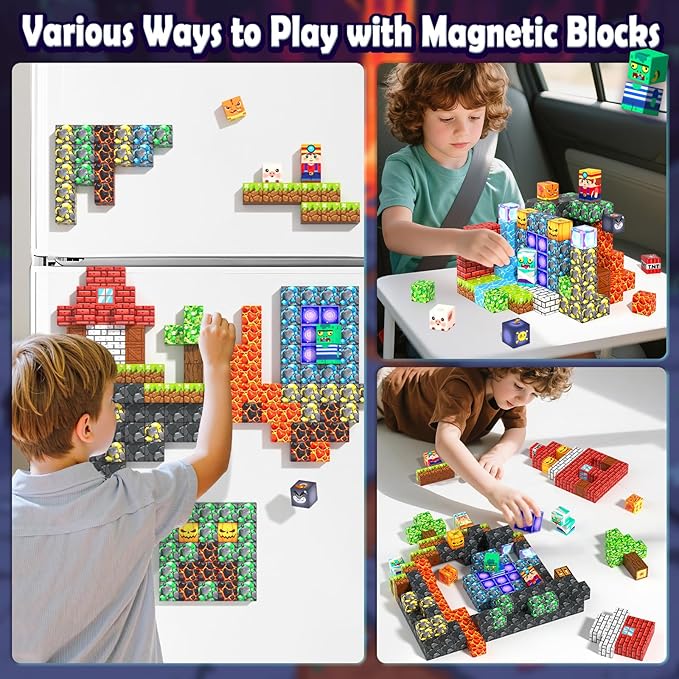 Magnetic Blocks Toys, Build Mine Magnet World Set, Magnetic Tiles Building for Boys & Girls Age 4-8 5-7, STEM Montessori Sensory Toys for Toddlers Kids Gifts