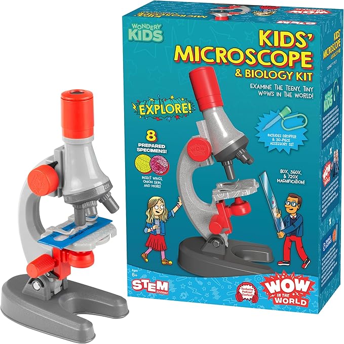 Wow in The World Kids’ Microscope & Biology Kit, Up to 720x Magnification, LED Illumination, Prepared & Blank Slides, Companion Audio Content, Beginner Science Gift for Ages 6+ by Thames & Kosmos