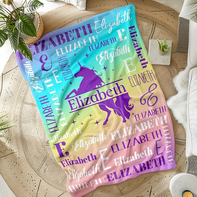 Kids Blanket for Girls 3-5, Custom Unicorn Gifts for Adults Teens Women, Personalized with Name Soft Warm Comfy Lightweight Monogram Unicorn Accessories Blankets for Travel Camp Home Living Room