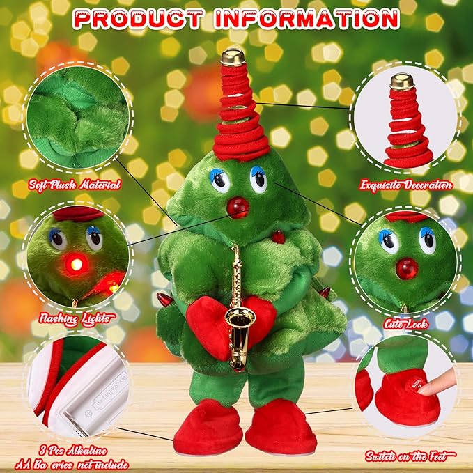 Singing Dancing Christmas Tree Santa Claus with Music Animated Christmas Toys Interactive Toy Figures with 8 Songs and Lights Repeat What You Say, Xmas Gift