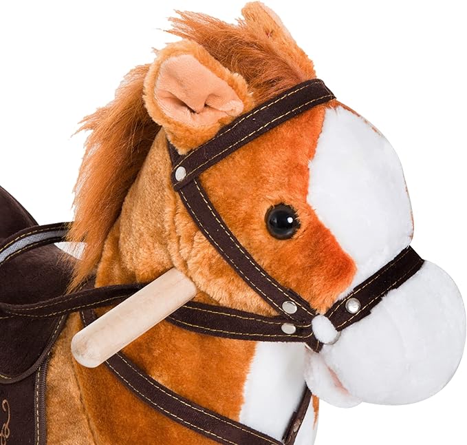 Qaba Kids Plush Toy Rocking Horse Ride on with Realistic Sounds - Brown
