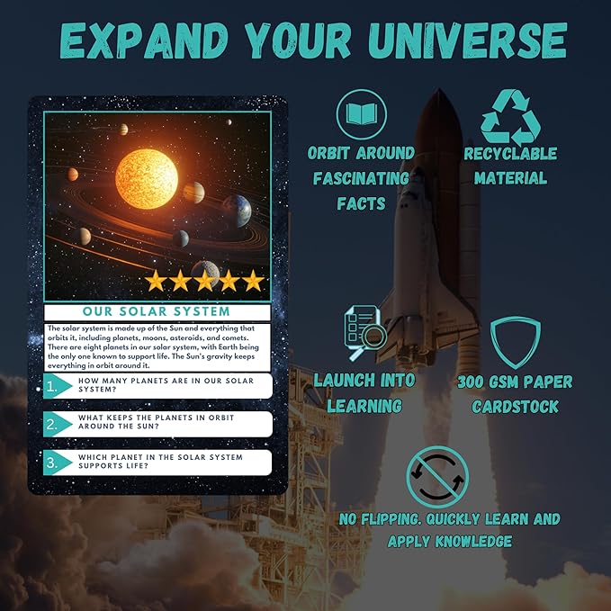 Outer Space Trivia Flash Cards for Kids Ages 3+, Educational Solar System Learning Game, STEM Astronomy Fact Cards in Metal Tin, Screen-Free Travel Toy