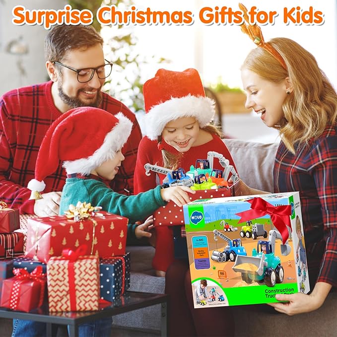 Inertia Trucks Toy Cars, Early Educational Baby Boy Toys 18 Months, Push and Go Cars Gifts for Boys & Grils, 4PCS Construction Vehicles for Toddler Outdoor & Indoor