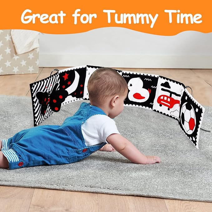 Thremhoo Black and White High Contrast Toys for Baby 0-3 3-6 Months Infant Tummy Time Soft Crinkle Book Mirror Sensory Toys 0 2 4 5 6 Month Old Babies Boy Gril Brain Development Newborn Shower