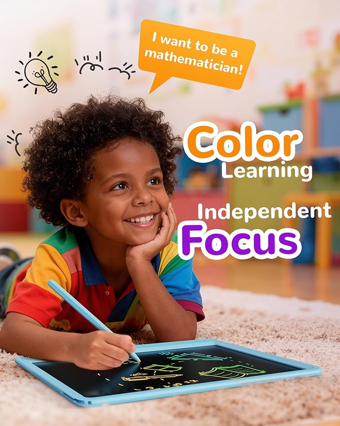 KOKODI LCD Writing Tablet, 12 Inch Colorful Toddler Doodle Board Drawing Tablet, Erasable Reusable Electronic Drawing Pads, Educational and Learning Toy for 3-6 Years Old Boy and Girls(Blue)