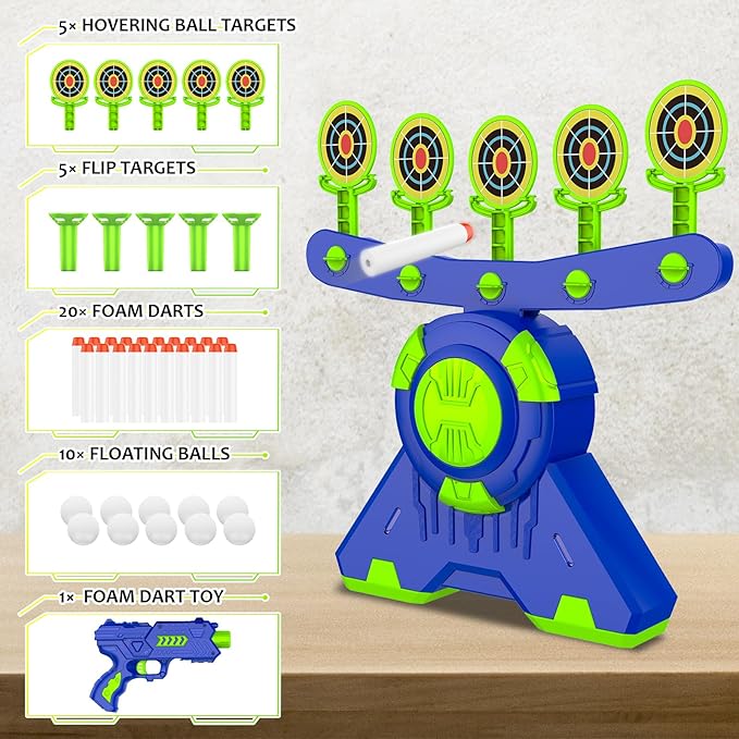 GMAOPHY Shooting Games Toy Gift for Age 5, 6, 7, 8, 9, 10+ Years Old Kids, Glow in The Dark Boy Gift Floating Ball Targets with Foam Dart Toy Blaster, 10 Balls 5 Targets