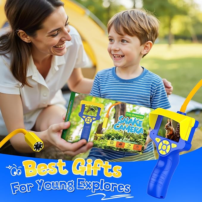 Borescope Snake Camera with Light for Kids Age 3-10, Educational Nature Science Toys Gifts for 3 4 5 6 7 8 9 10 Year Old Boys Girls with Photo & Video Recorder 8G SD Card, Hiking Camping Toys for Boy
