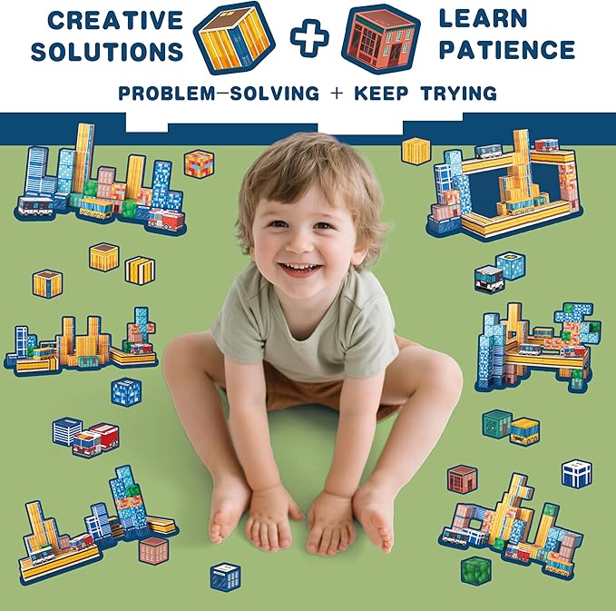 Magnetic Blocks - 140PCS 1'' Big Magnetic Building Blocks for Kids, Magnetic Tiles Kids Build Cubes STEM Toys, Build Urban Wonders-Magnetic City Blocks, Gifts Toy for Kids, Toddlers Boys Girls Ages 3+
