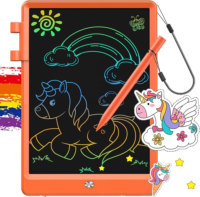 FLUESTON LCD Writing Tablet, Doodle Board Toys Gifts for 3-8 Year Old Girls Boys, 10 Inch Colorful Electronic Board Drawing Pad for Kids, Christmas Gifts for Toddler Educational Learning Travel,Orange