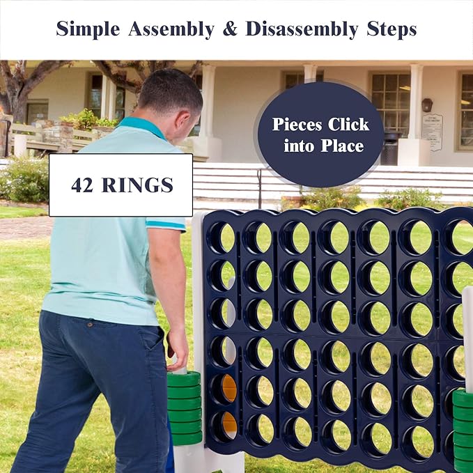 COSTWAY Jumbo 4-to-Score Giant Game Set, 4 in A Row for Kids and Adults, 3.5FT Tall Indoor & Outdoor Game Set with 42 Jumbo Rings & Quick-Release Slider, Perfect for Holiday Party & Family Game