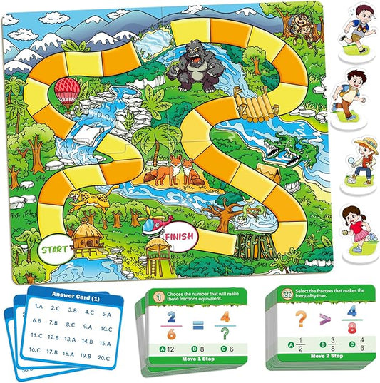 Forest Fraction Board Game|Math Games for Kids|Fraction Play Games - Gr. 3-4|Educational Learning Board Games for Boys and Girls|Classroom Travel Indoor Outdoor Family Game