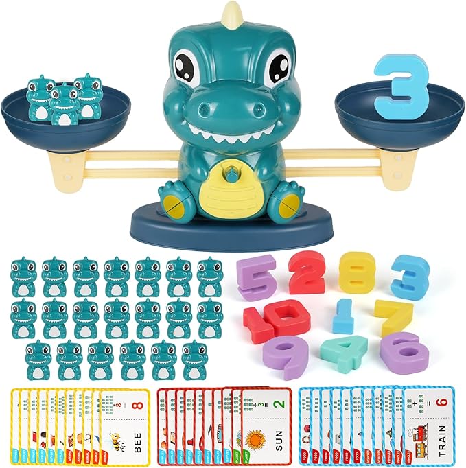 Dinosaur Balance Toy for Kids – Montessori Math Game and Counting Tool for Preschool Learning, Educational Activity Set for 3 Year Old and Up, Cool Classroom Must-Have
