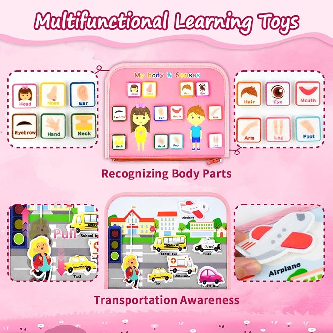 Busy Board, Princess Toddler Busy Book Montessori Toys for 1 2 3 4 Year Old, Sensory Board Learning Activities Fine Motor Skills, Christmas Birthday Gifts for Girls Boys, Travel Toys for Airplane Car